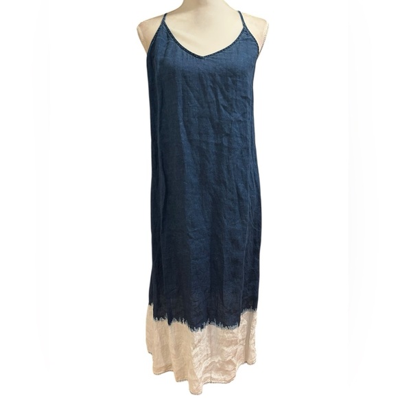 Bella Dahl Blue Denim looking Linen spaghetti strap midi dress | linen sundress - Picture 2 of 8